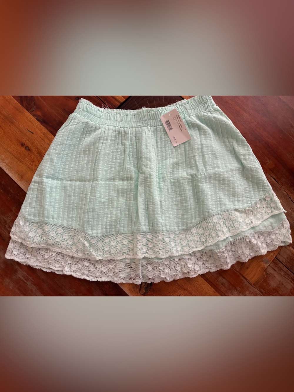 LoveShackFancy Toya Lace Mini Skirt in Seafoam size small NWT